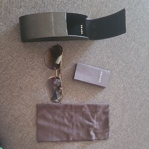Prada Gold-Tone Aviator Sunglasses with Brown Case